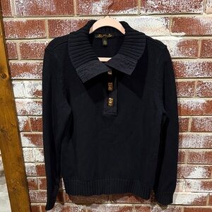 Lauren Ralph Lauren Women Collar Fish Lip Knit Heavy Sweater with Gold Accents L